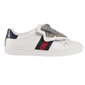 Gucci Shoes, White Calfskin Ayers Web Ace Bow Lace Sneakers (size 35.5)