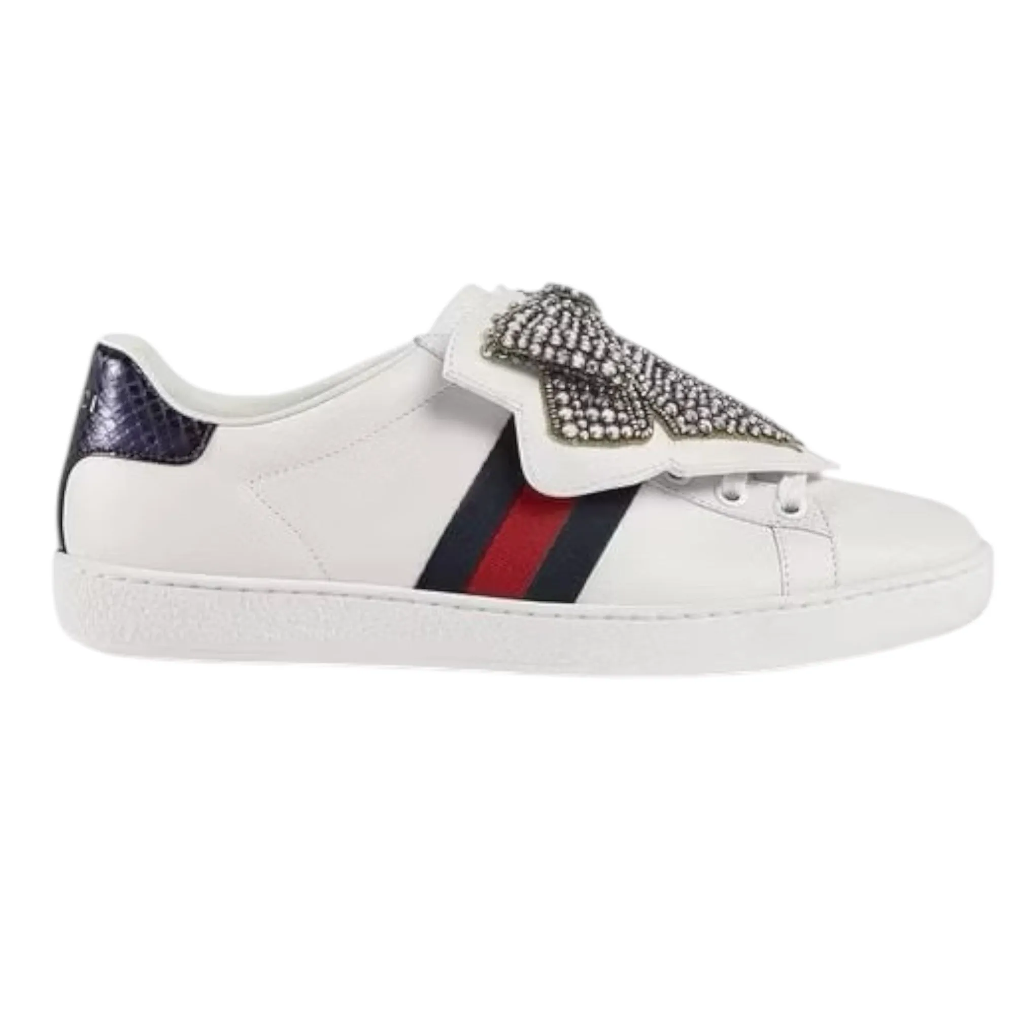 Gucci Shoes, White Calfskin Ayers Web Ace Bow Lace Sneakers (size 35.5)