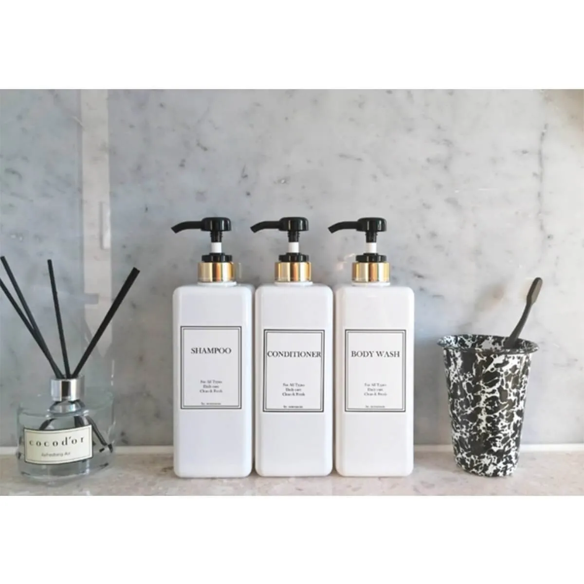 HARRA HOME Modern Gold Design Shower Dispenser Sets, 27 oz Refillable Bottles With Pumps, Pack of 3