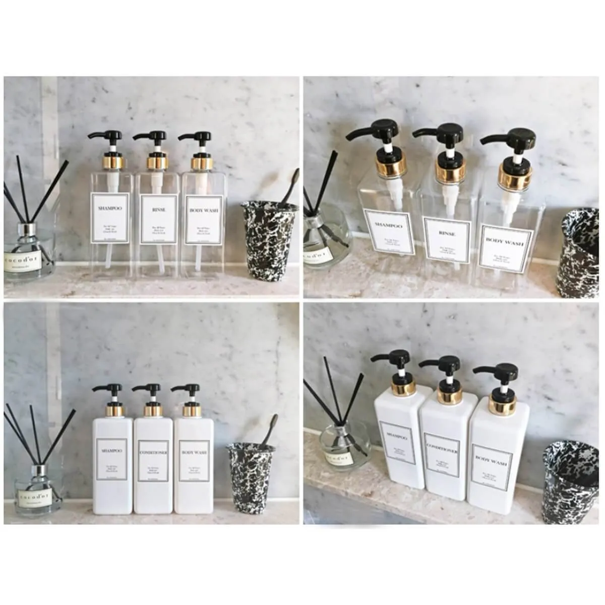 HARRA HOME Modern Gold Design Shower Dispenser Sets, 27 oz Refillable Bottles With Pumps, Pack of 3