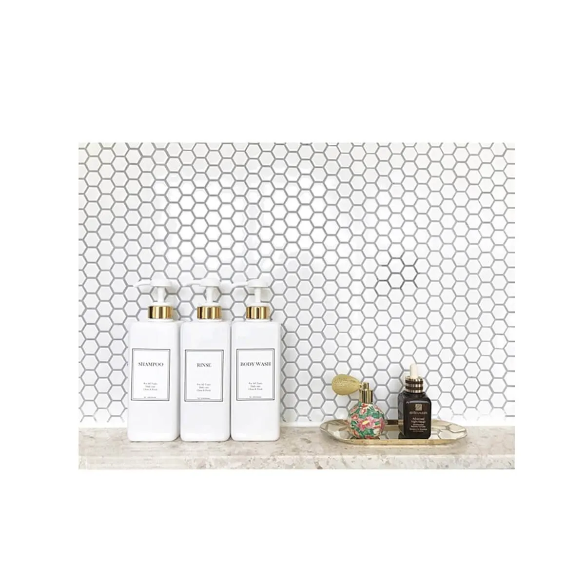HARRA HOME Modern Gold Design Shower Dispenser Sets, 27 oz Refillable Bottles With Pumps, Pack of 3
