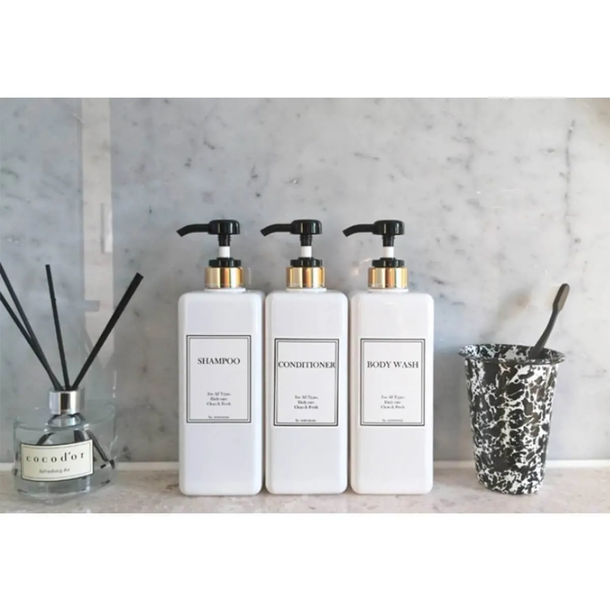 HARRA HOME Modern Gold Design Shower Dispenser Sets, 27 oz Refillable Bottles With Pumps, Pack of 3