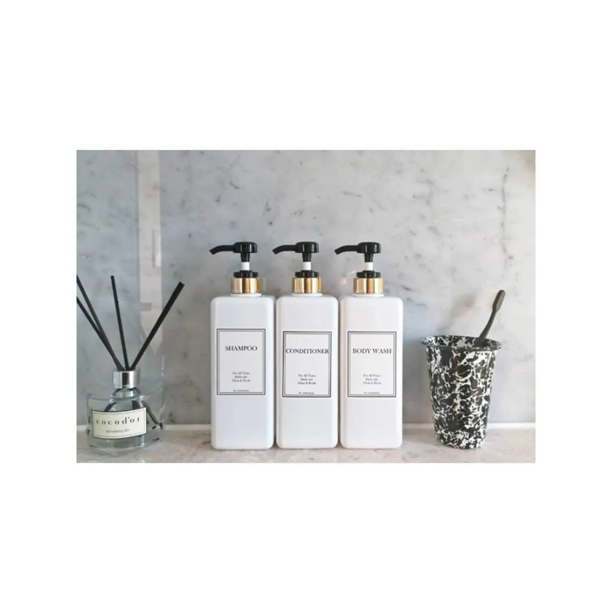 HARRA HOME Modern Gold Design Shower Dispenser Sets, 27 oz Refillable Bottles With Pumps, Pack of 3