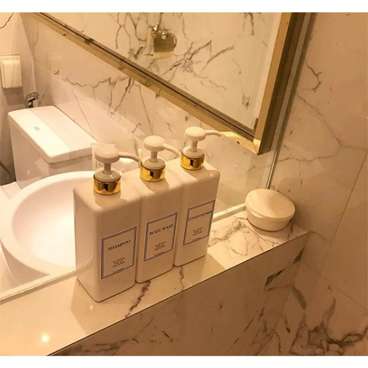 HARRA HOME Modern Gold Design Shower Dispenser Sets, 27 oz Refillable Bottles With Pumps, Pack of 3