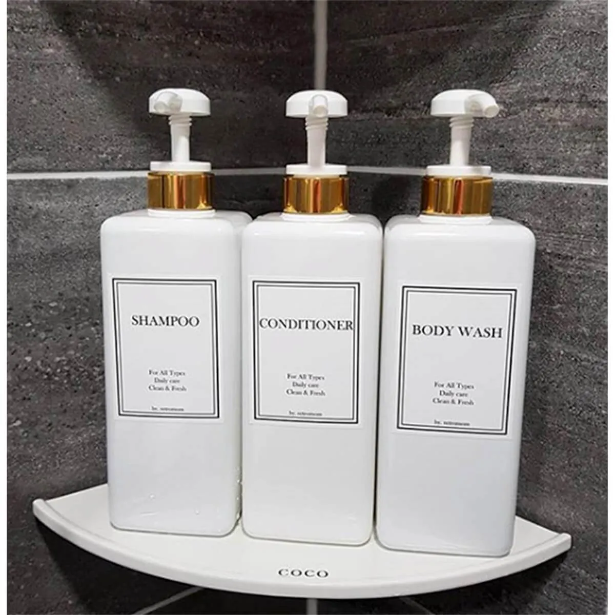 HARRA HOME Modern Gold Design Shower Dispenser Sets, 27 oz Refillable Bottles With Pumps, Pack of 3