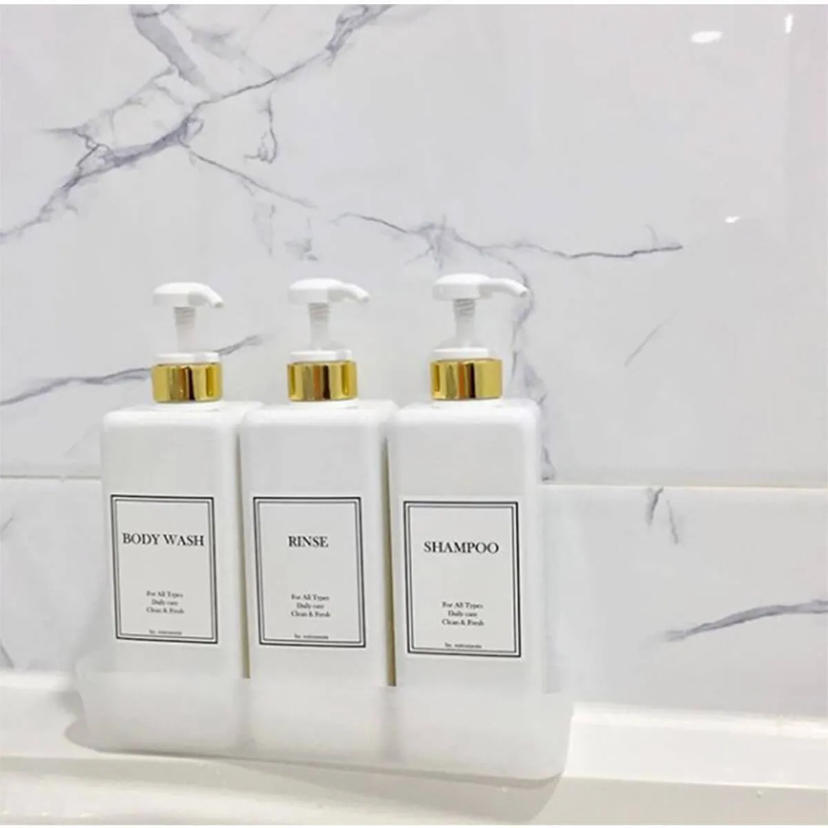 HARRA HOME Modern Gold Design Shower Dispenser Sets, 27 oz Refillable Bottles With Pumps, Pack of 3