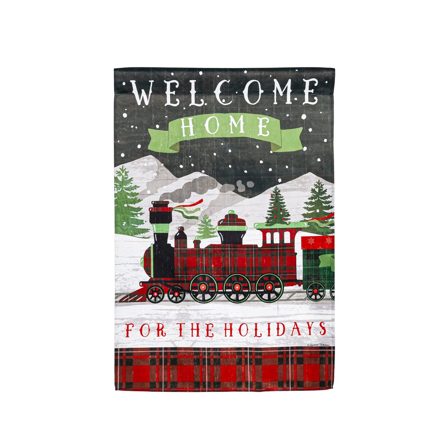 Home for the Holidays Train House Suede Flag,13s10551