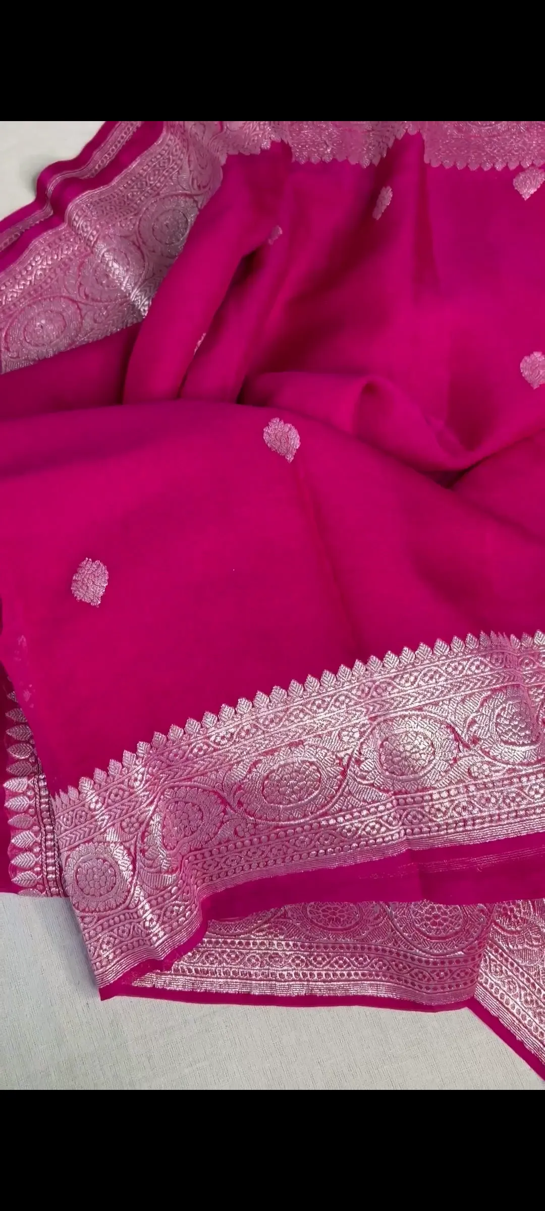 Hot Pink Khaddi Banarasi Chiffon Saree