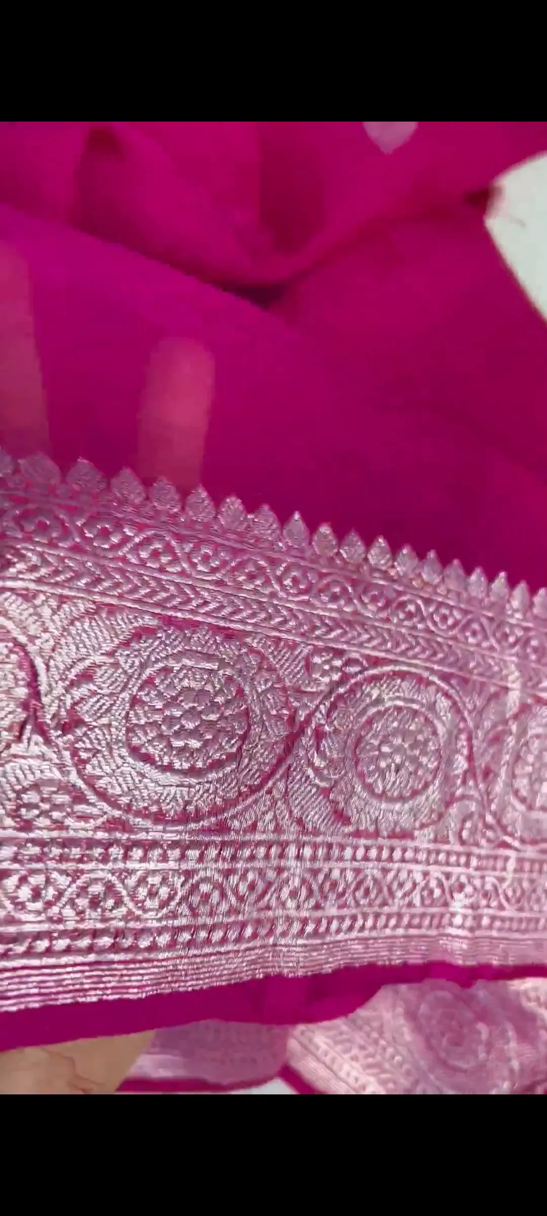 Hot Pink Khaddi Banarasi Chiffon Saree