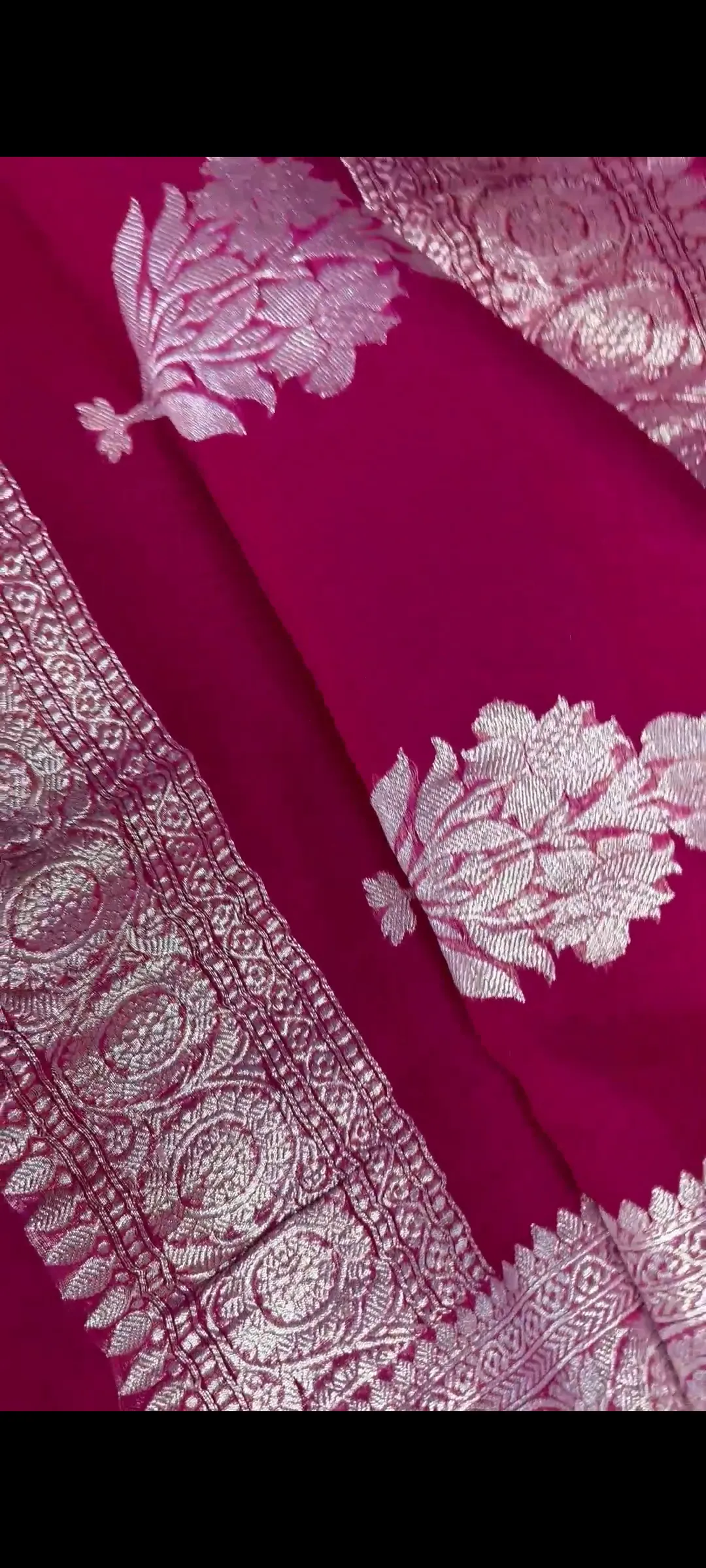Hot Pink Khaddi Banarasi Chiffon Saree