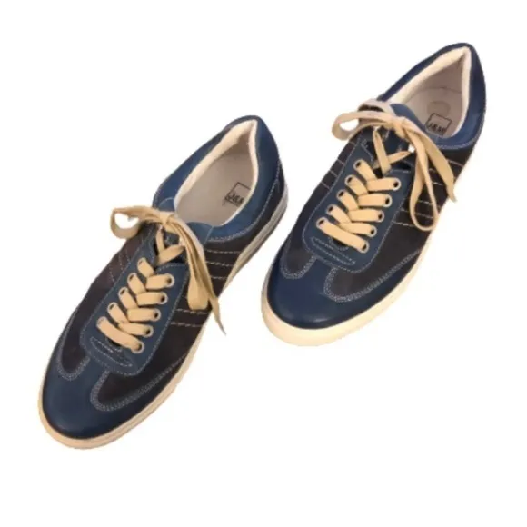 J&amp;M Johnston &amp; Murphy navy suede and leather lace up sneakers SIZE 8.5