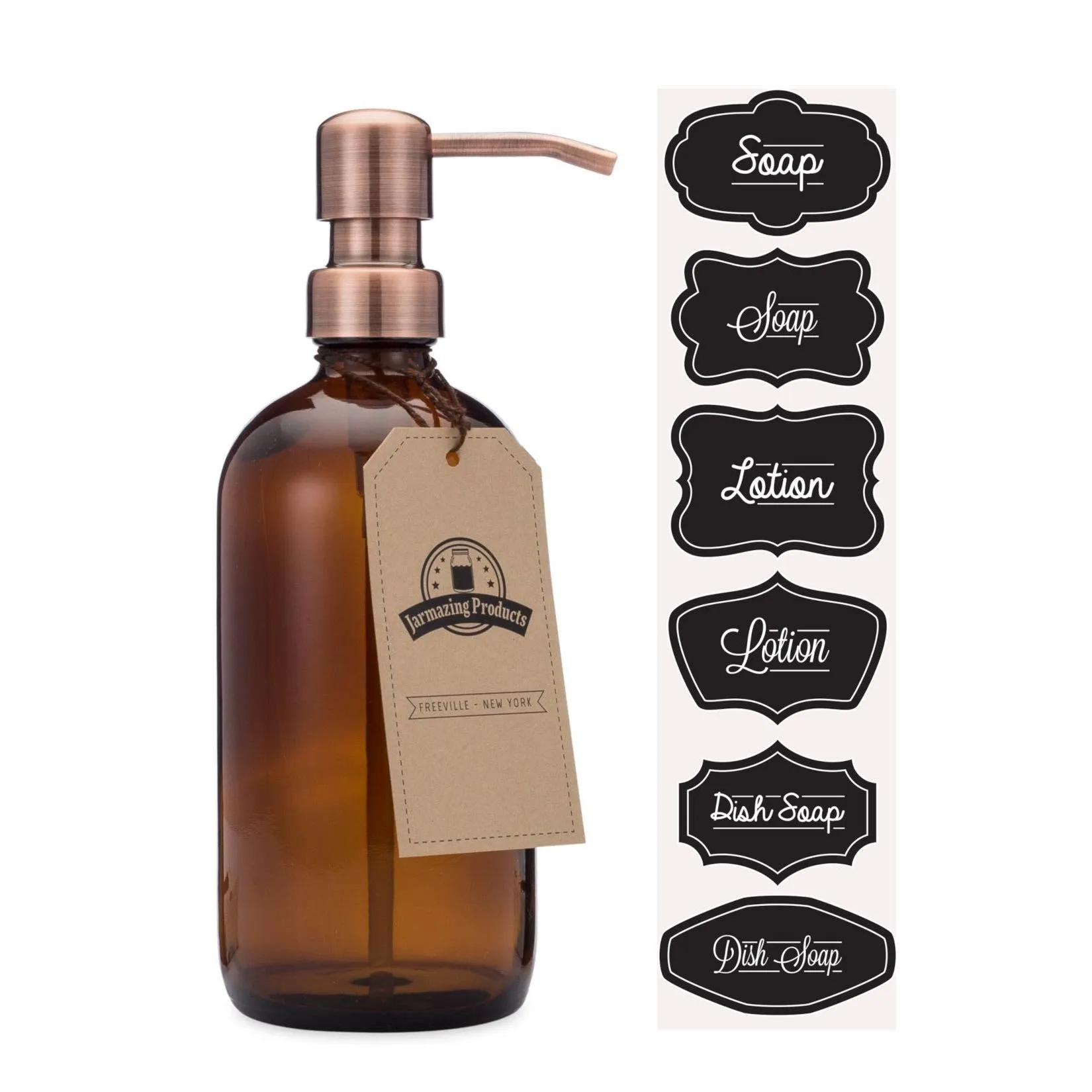 Jarmazing 16oz Amber Glass Soap and Lotion Dispenser