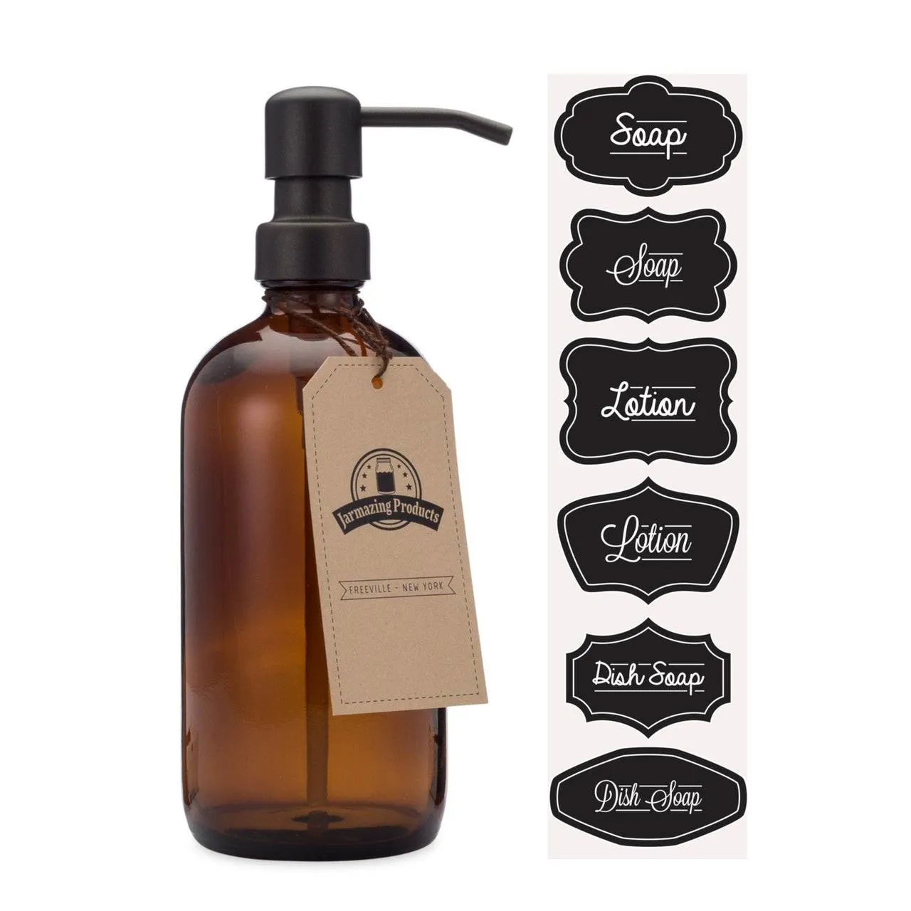 Jarmazing 16oz Amber Glass Soap and Lotion Dispenser