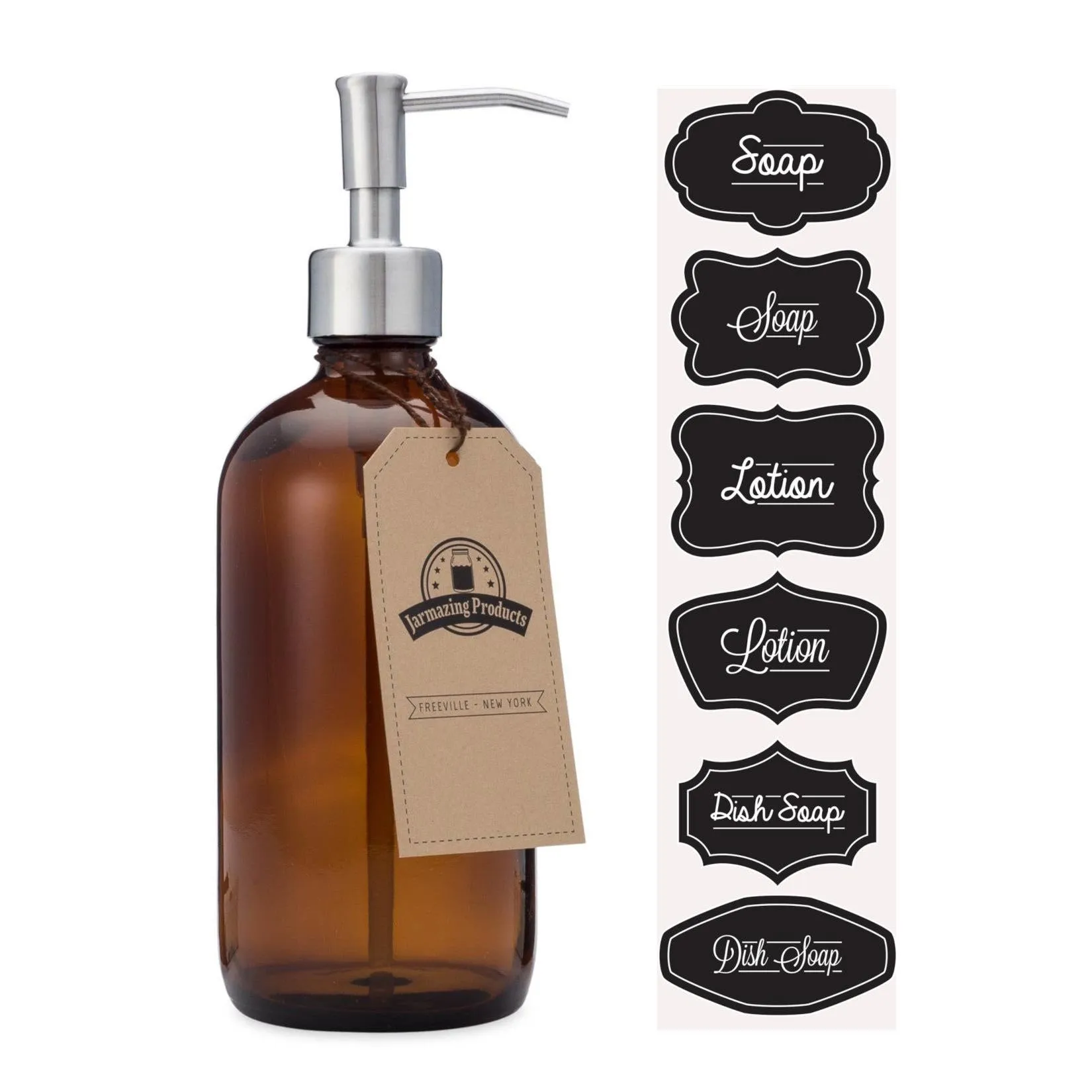 Jarmazing 16oz Amber Glass Soap and Lotion Dispenser