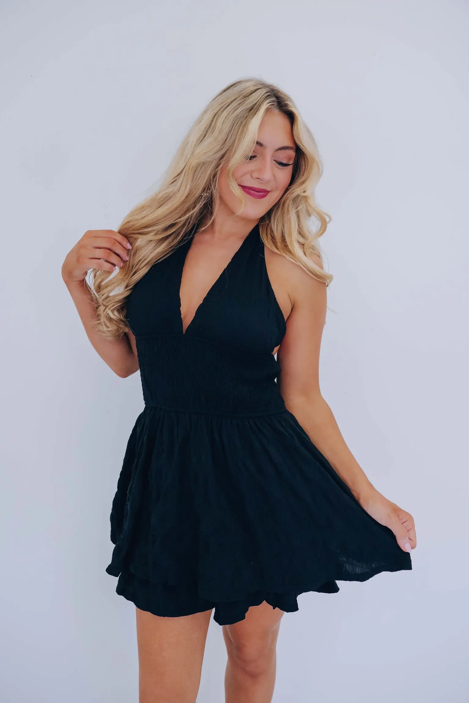 Jessica Jacquard Halter Romper - Black