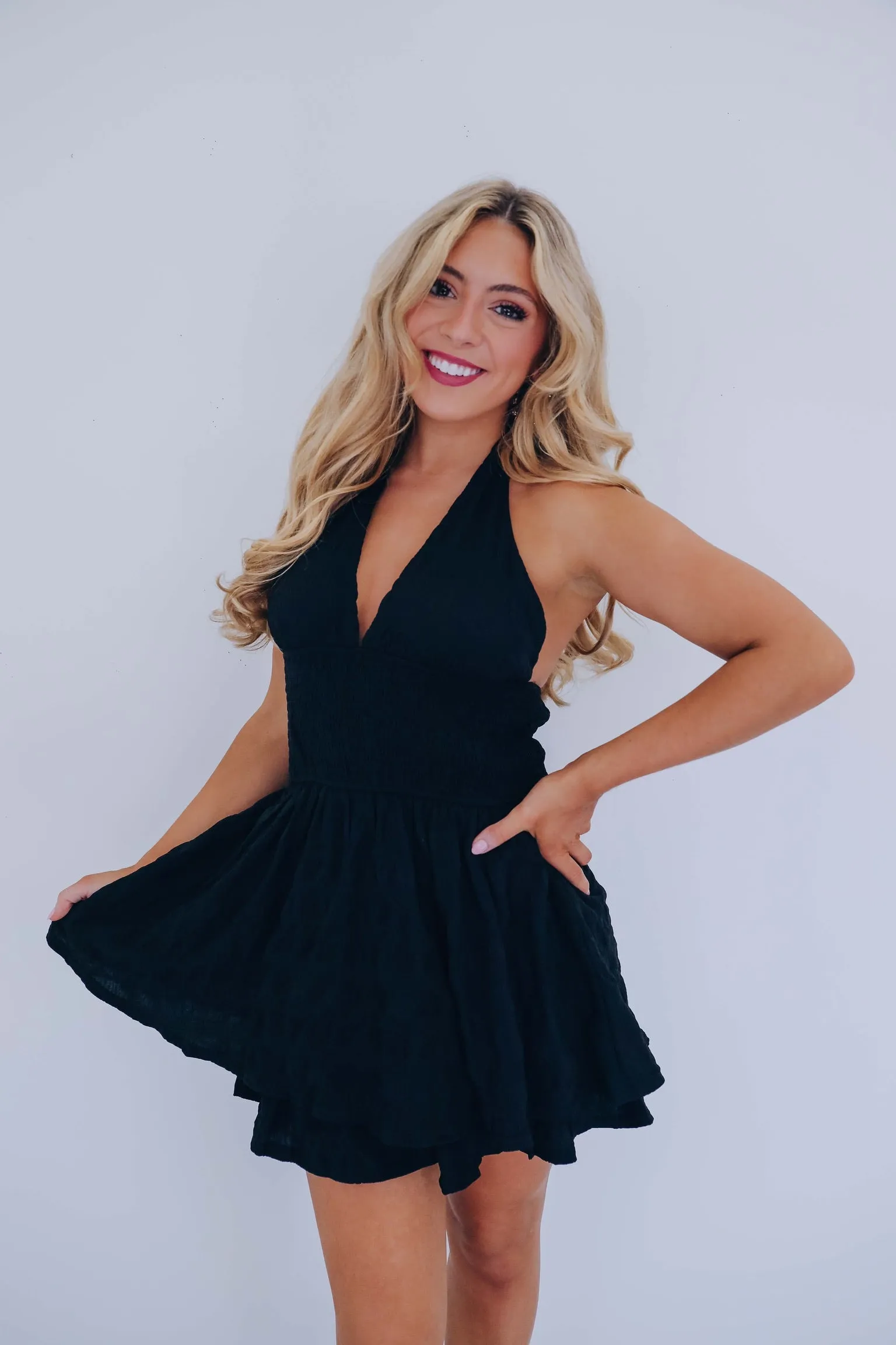 Jessica Jacquard Halter Romper - Black