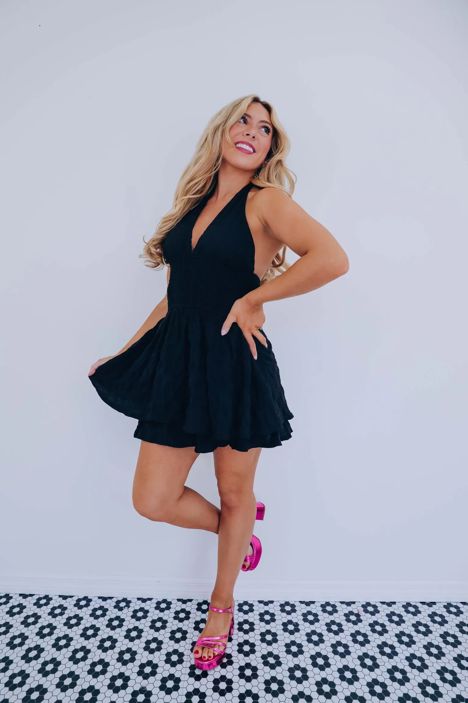 Jessica Jacquard Halter Romper - Black