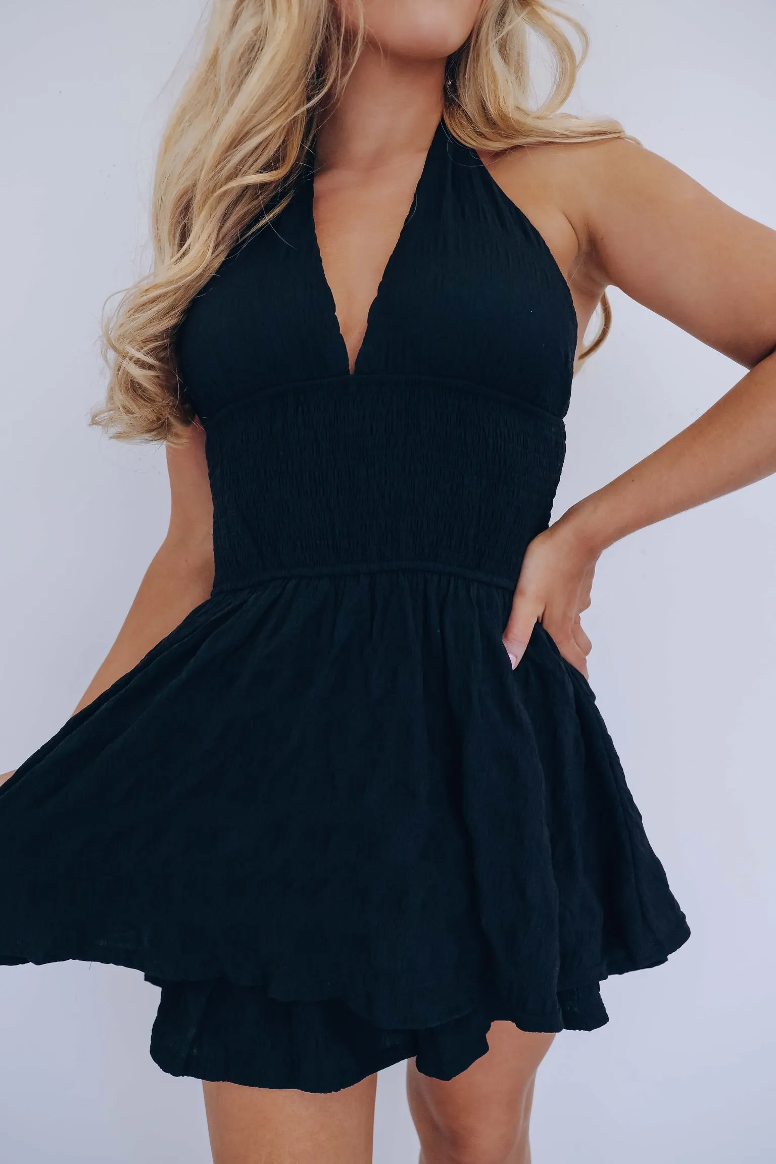 Jessica Jacquard Halter Romper - Black