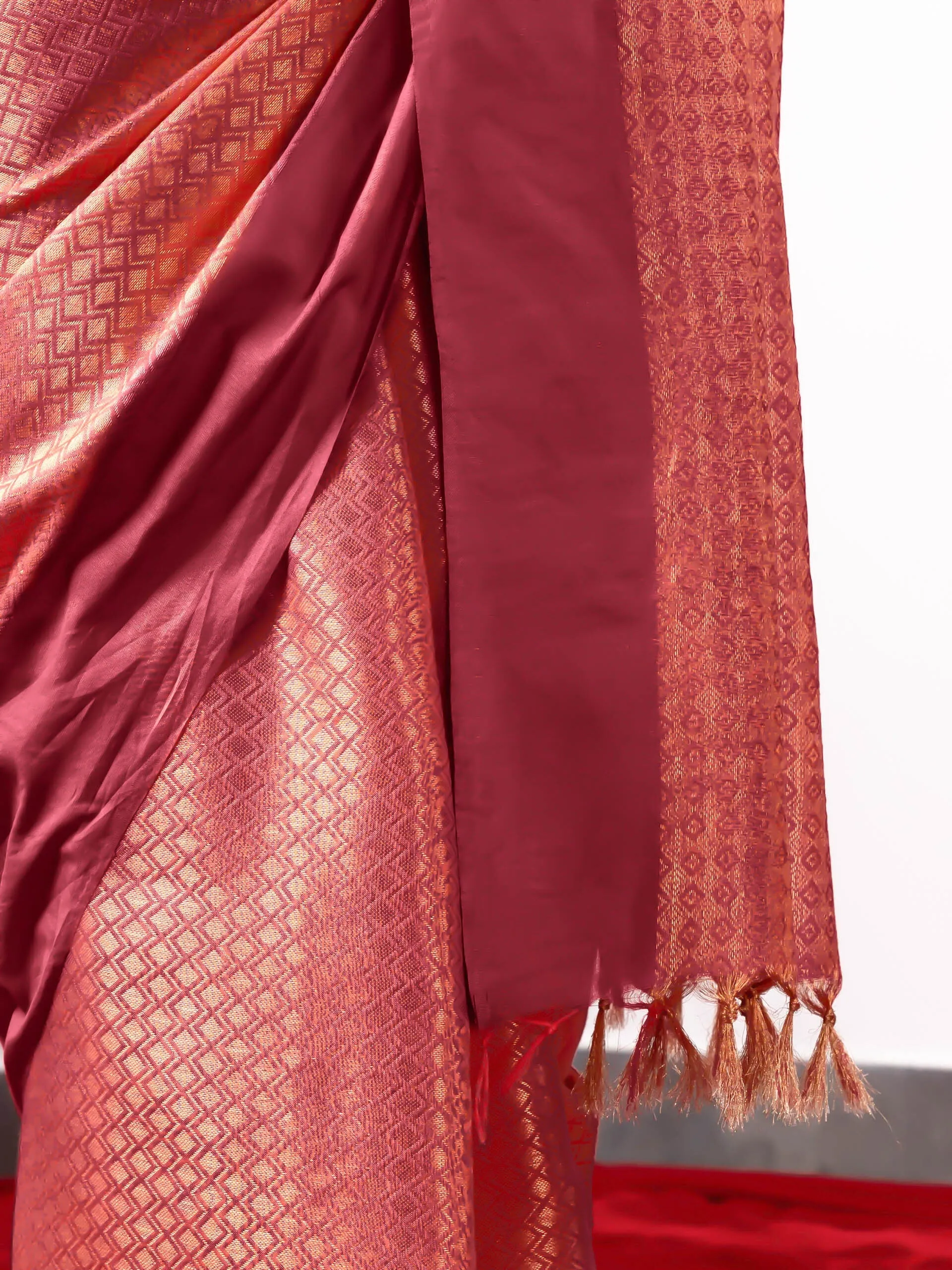 Jwala Orange Gold Bhagalpur Silk Blend Saree with Blouse Fabric