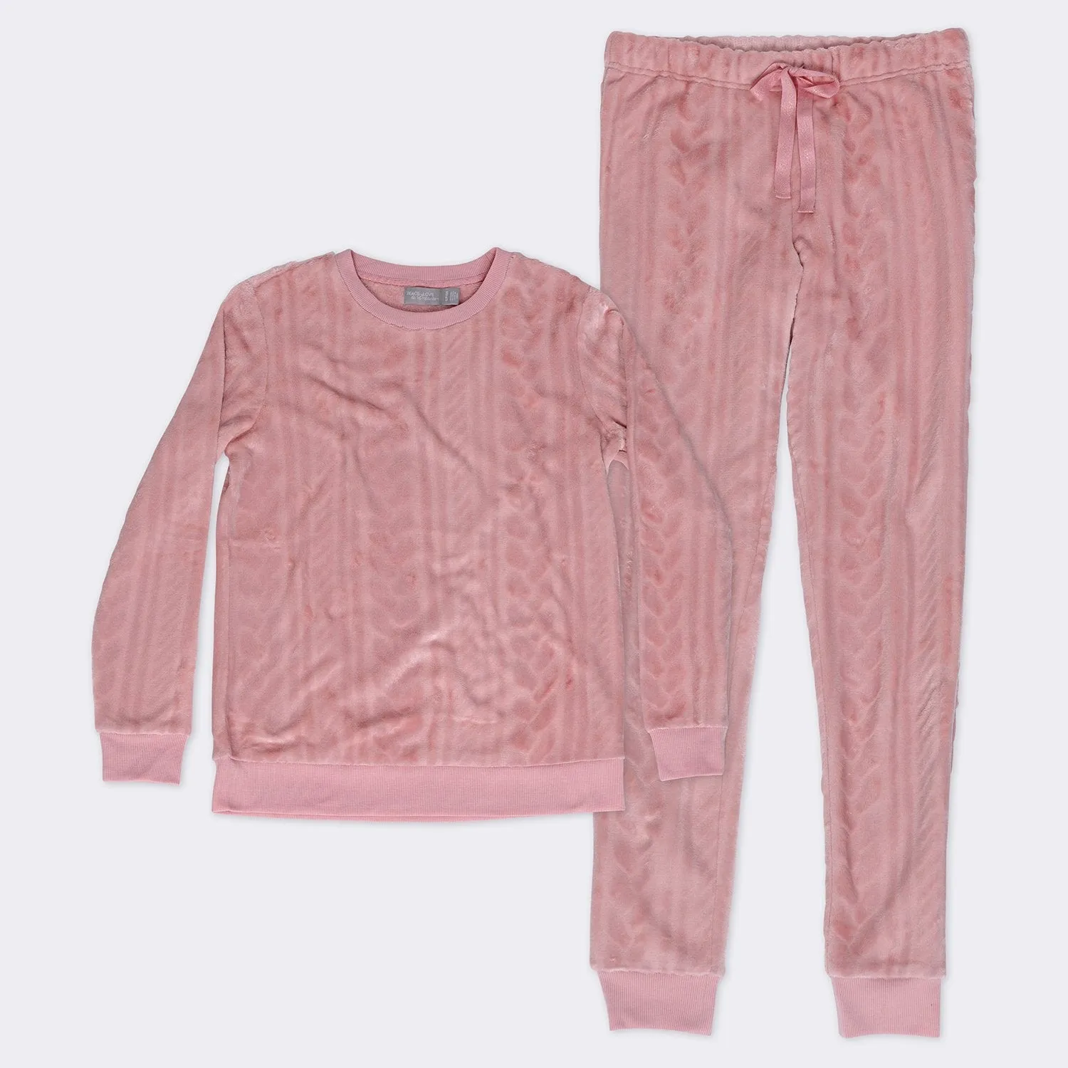 Ladies' 2-PC Carved Plush Cozy Pajama Set
