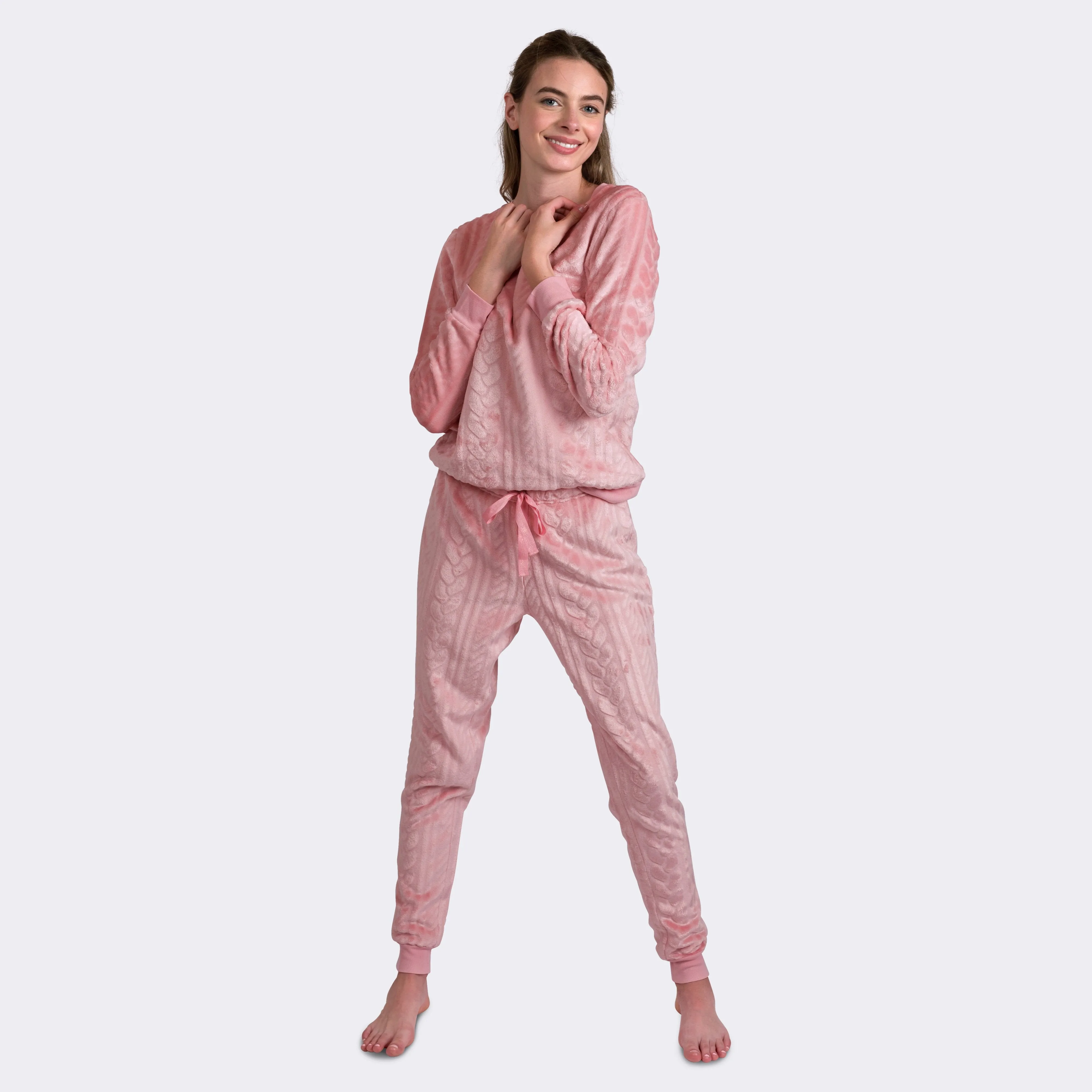 Ladies' 2-PC Carved Plush Cozy Pajama Set