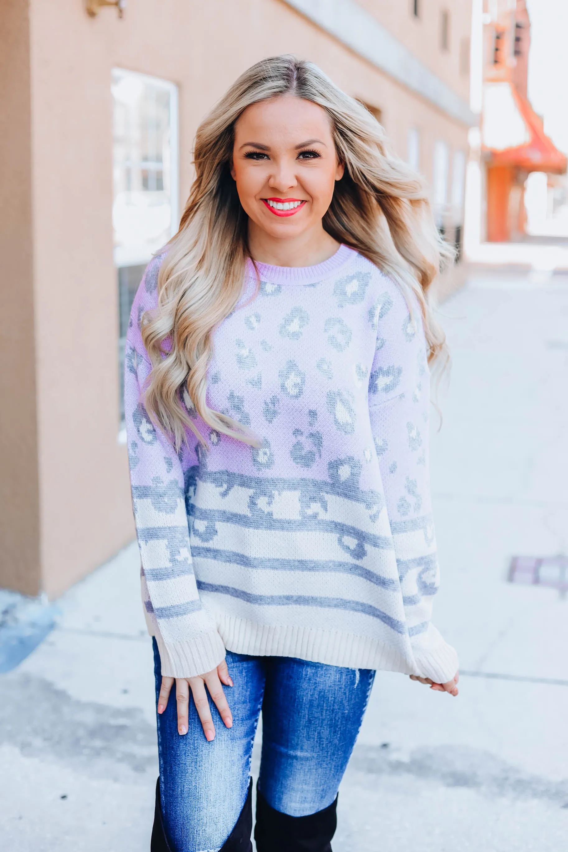 Lavender Leopard Colorblock Sweater