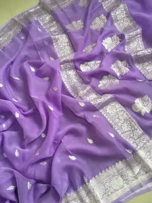 Lavender Purple Buti Jaal Banarasi Chiffon Saree