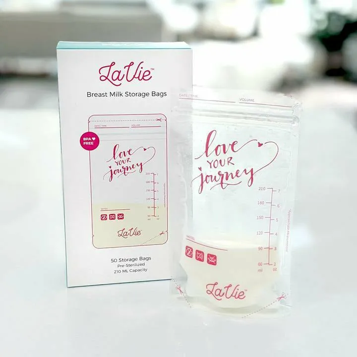 LaVie Breast Milk Storage Bags - 50 Storage Bags Pre-Sterilized, 210ml Capacity (BPA Free)
