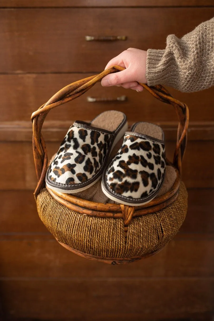 Leopard Print Wool Slippers