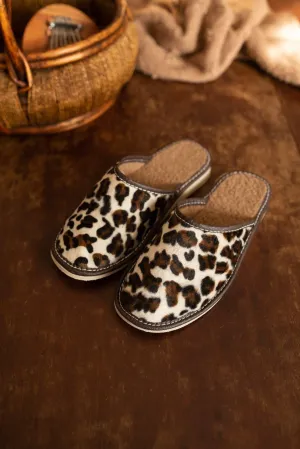 Leopard Print Wool Slippers