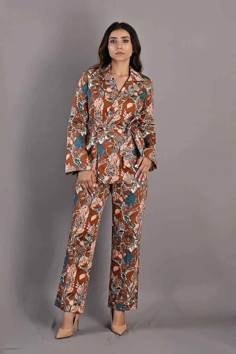 Liana- Maroon & Multi Printed Jacket Set
