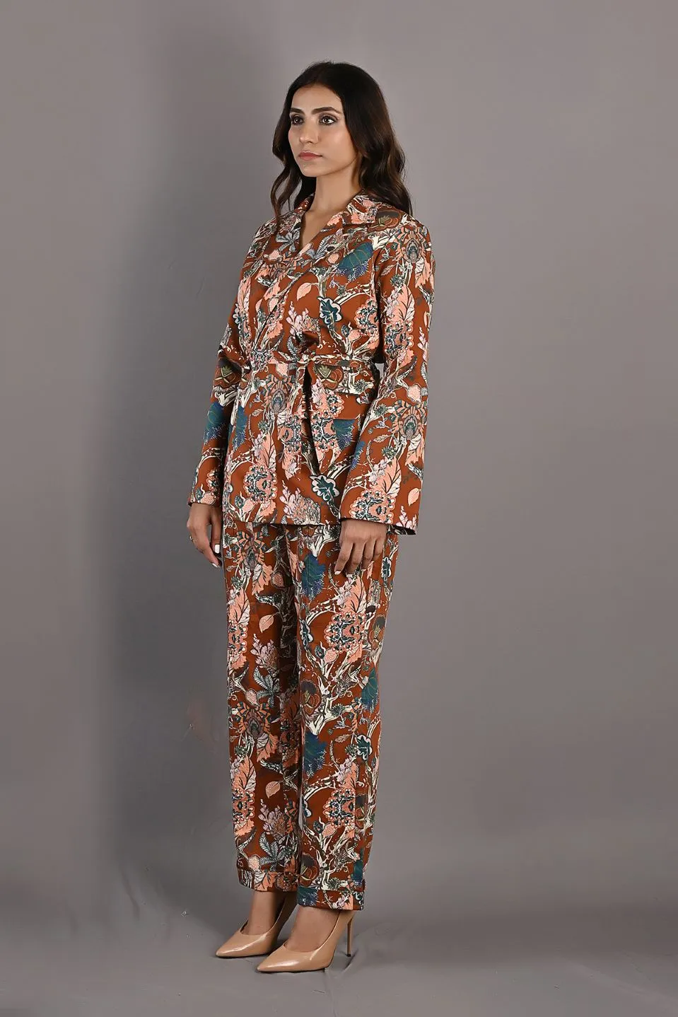 Liana- Maroon & Multi Printed Jacket Set