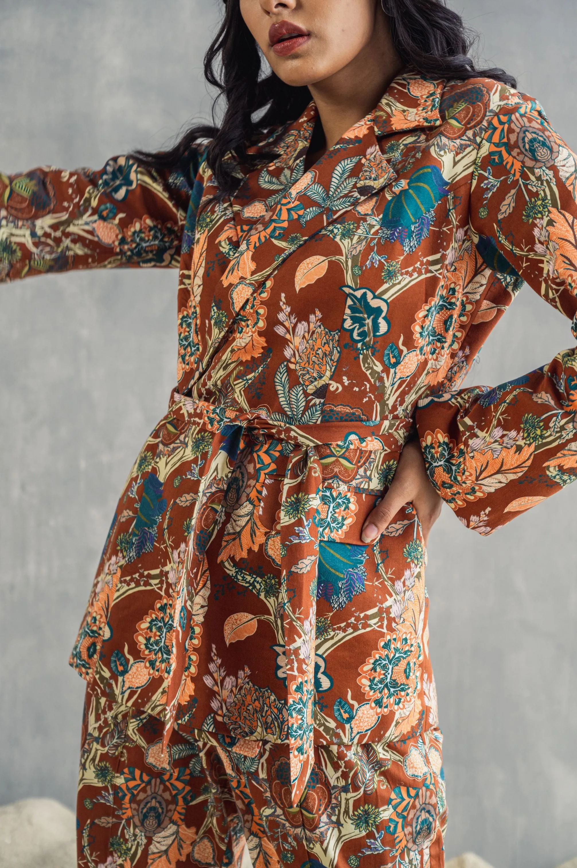 Liana- Maroon & Multi Printed Jacket Set