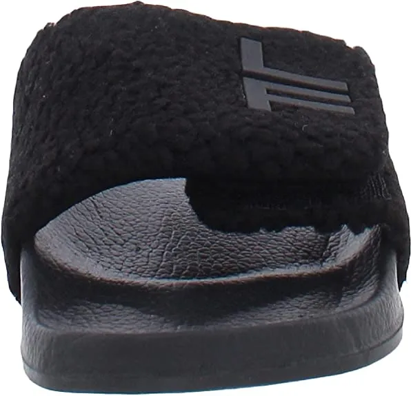 LONDON FOG Womens Scarlett Sherpa Spa Slide Sandals Open Toe House Indoor Outdoor Shoes Sandals black 6