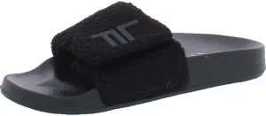 LONDON FOG Womens Scarlett Sherpa Spa Slide Sandals Open Toe House Indoor Outdoor Shoes Sandals black 6
