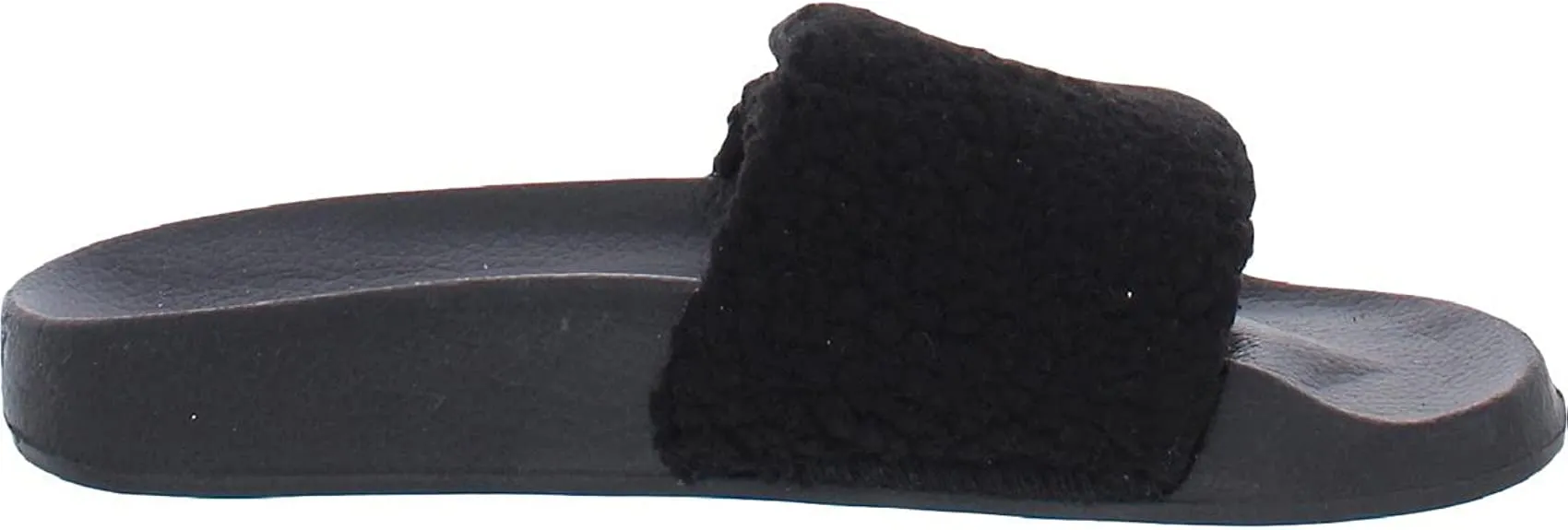 LONDON FOG Womens Scarlett Sherpa Spa Slide Sandals Open Toe House Indoor Outdoor Shoes Sandals black 6