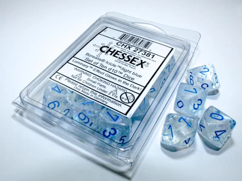 Luminary Ten d10 Sets: Borealis Icicle/light blue
