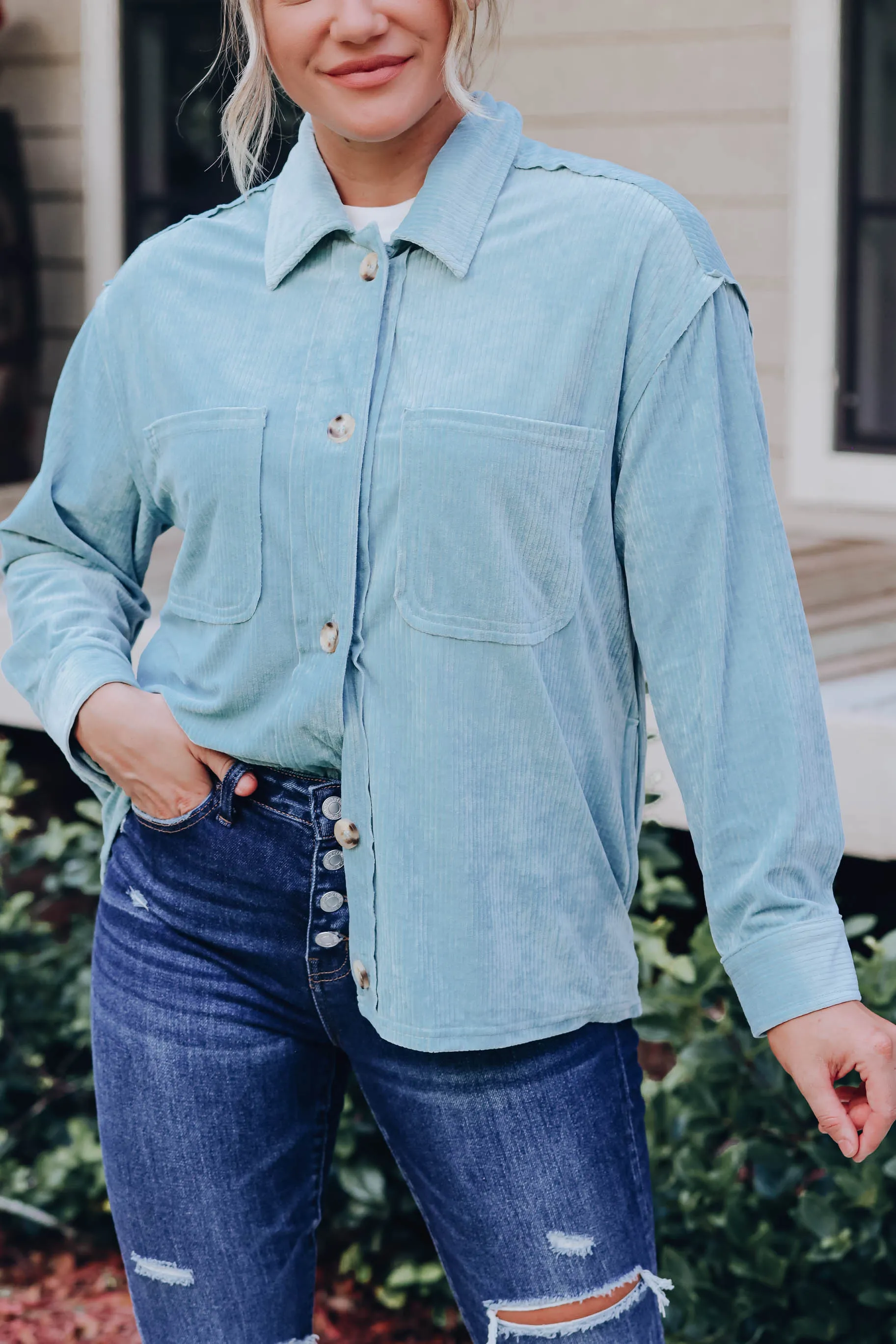 Manchester Button Up Jacket - Dusty Blue