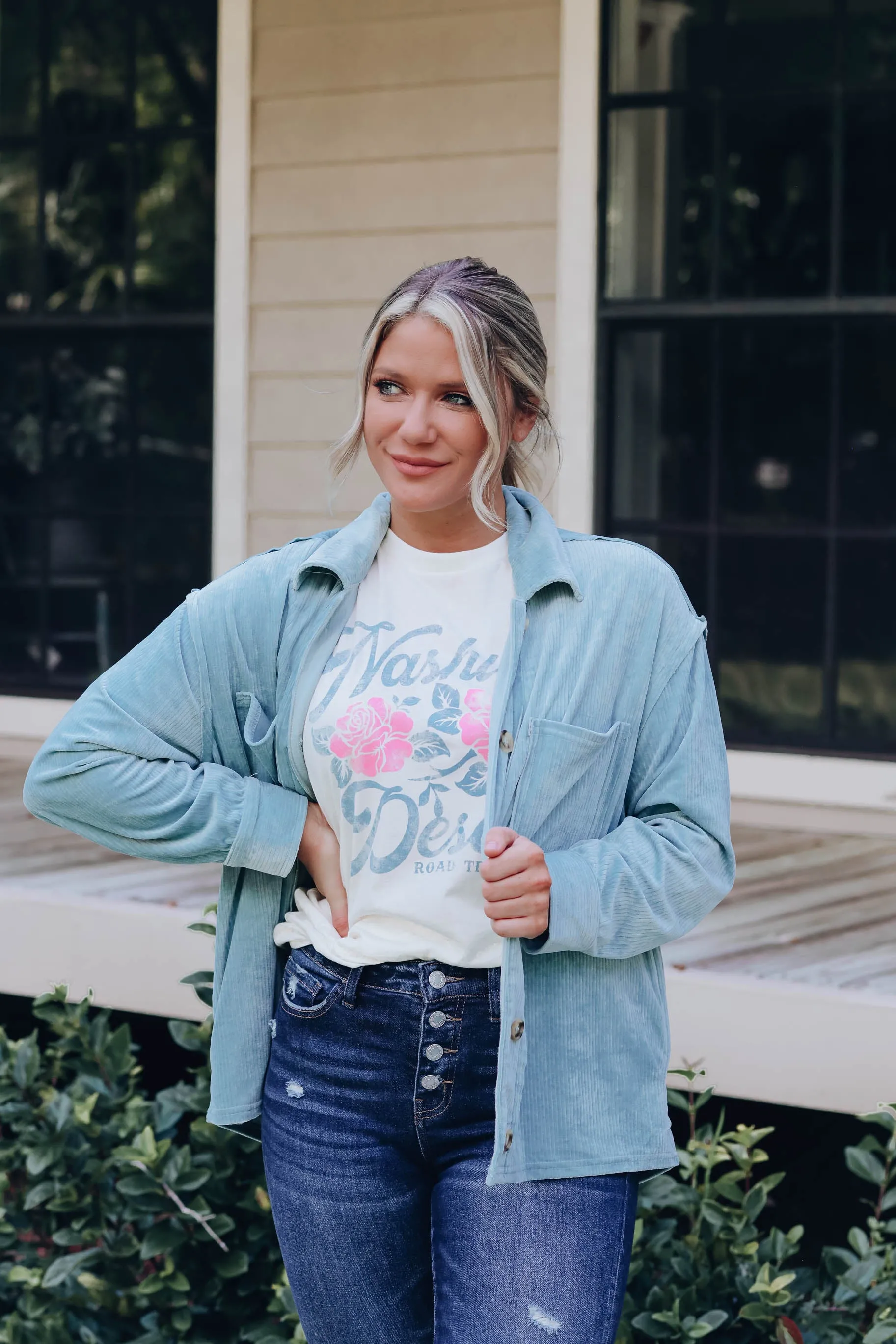 Manchester Button Up Jacket - Dusty Blue