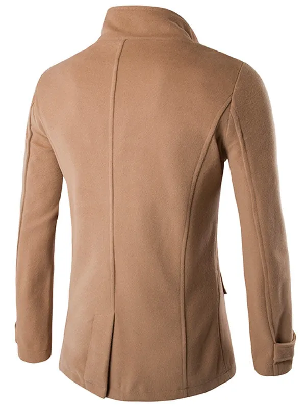 Men's Funnel Collar Double Breasted Pea Slim-fit Coat