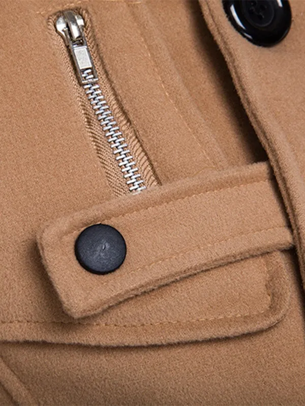 Men's Funnel Collar Double Breasted Pea Slim-fit Coat