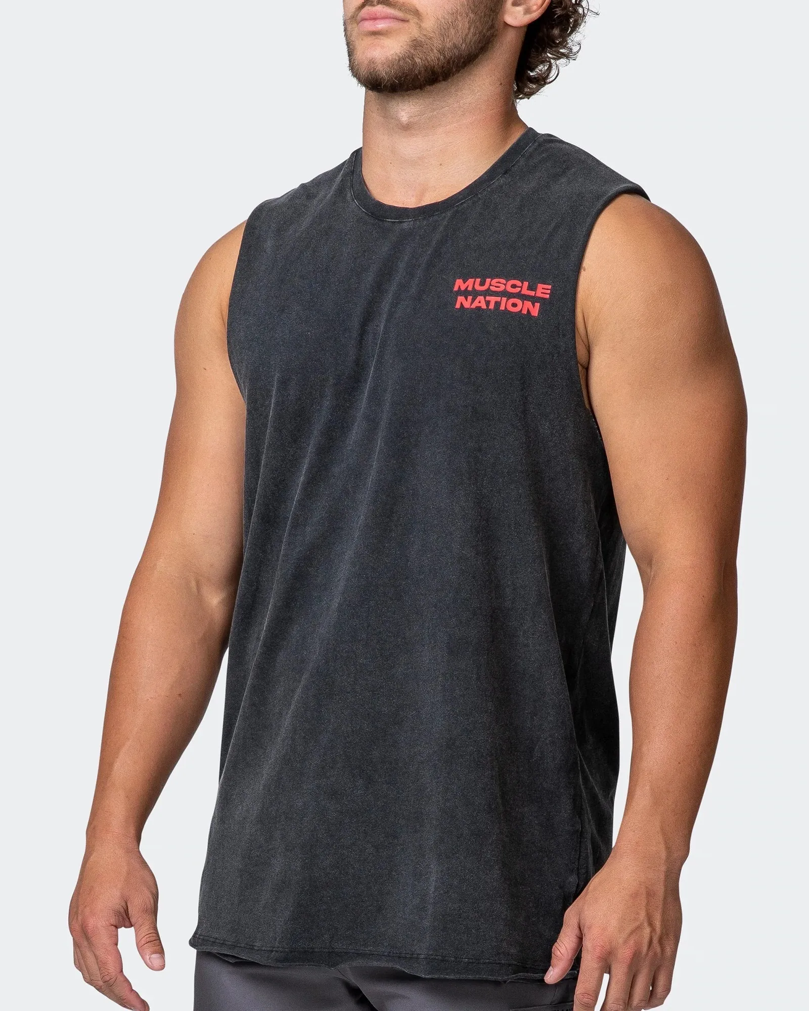 Mens Skull Vintage Tank - Washed Black/Red