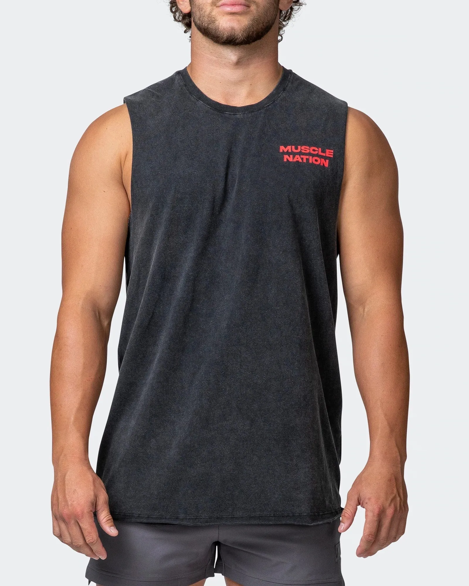 Mens Skull Vintage Tank - Washed Black/Red