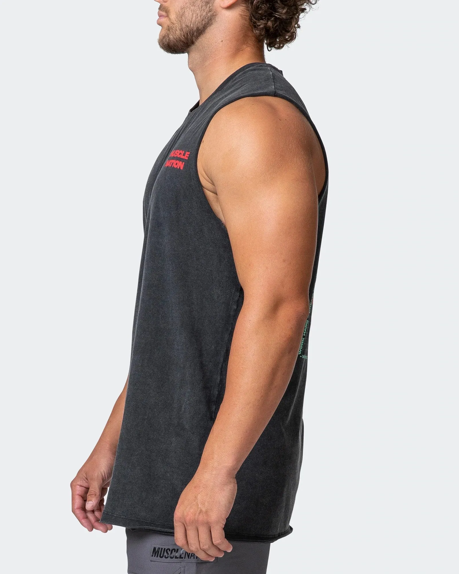 Mens Skull Vintage Tank - Washed Black/Red
