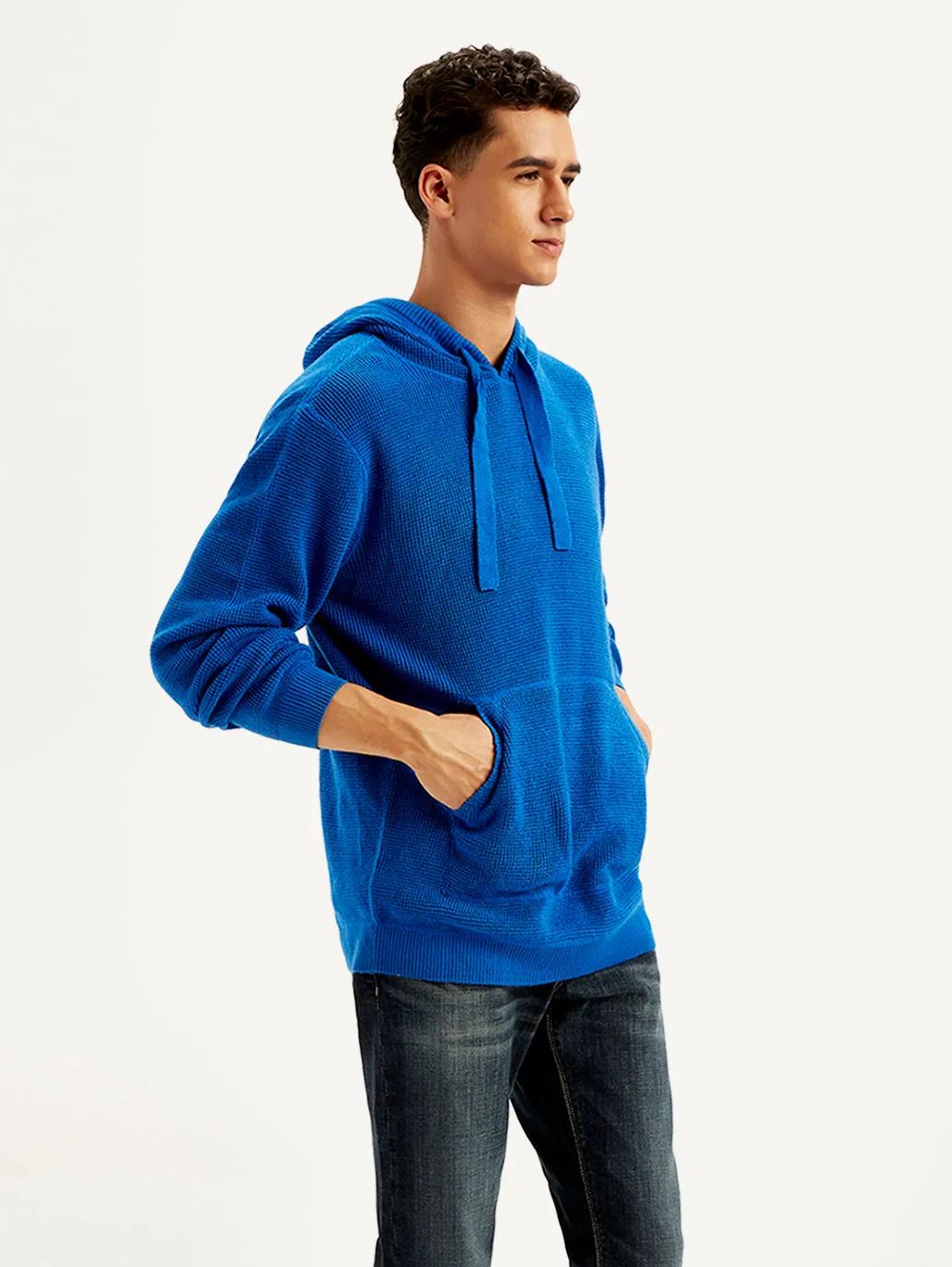 Men's Solid Blue Hooded Sweatshirt