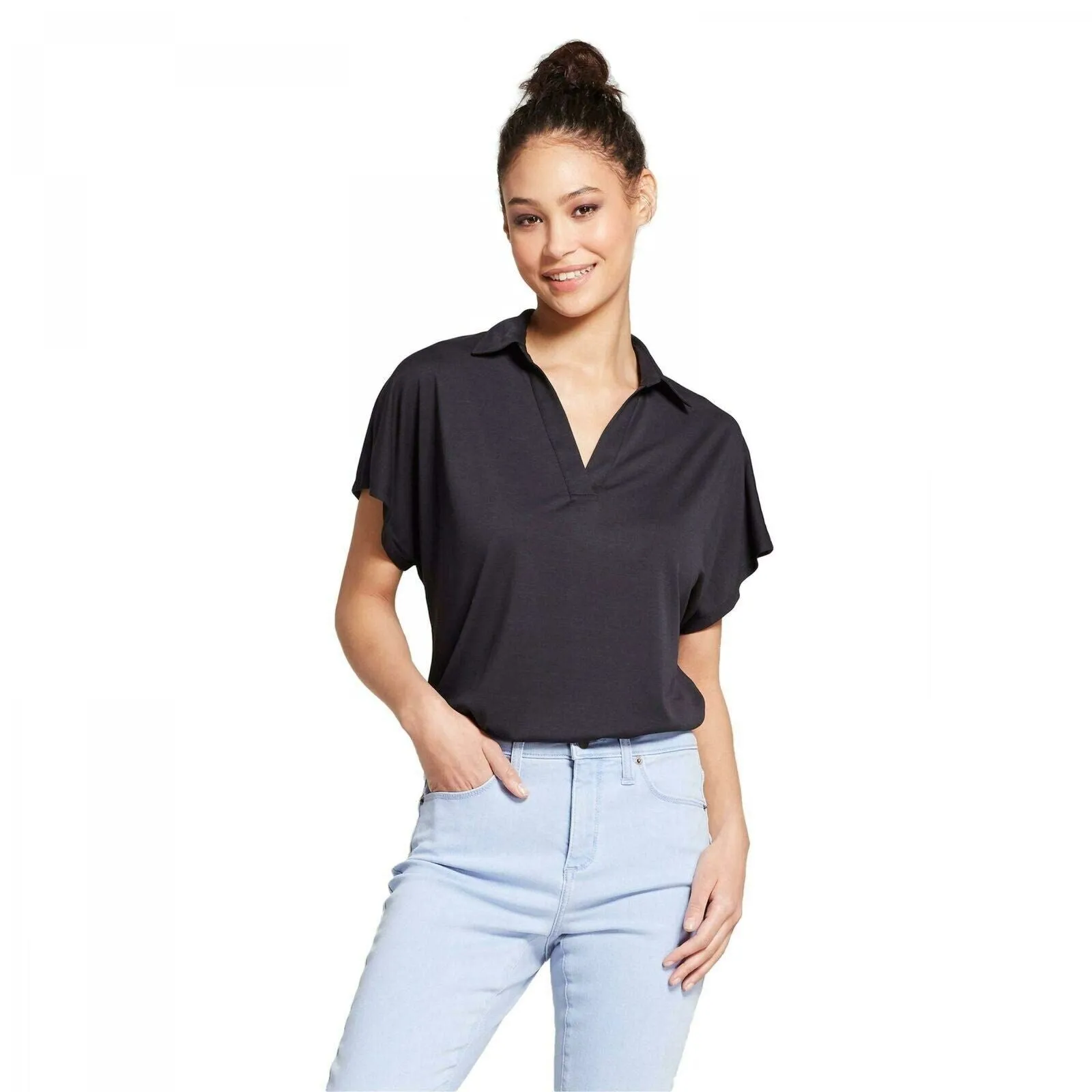 Mossimo Women's Modal Y-Neck Short Sleeve Relaxed Polo Shirt