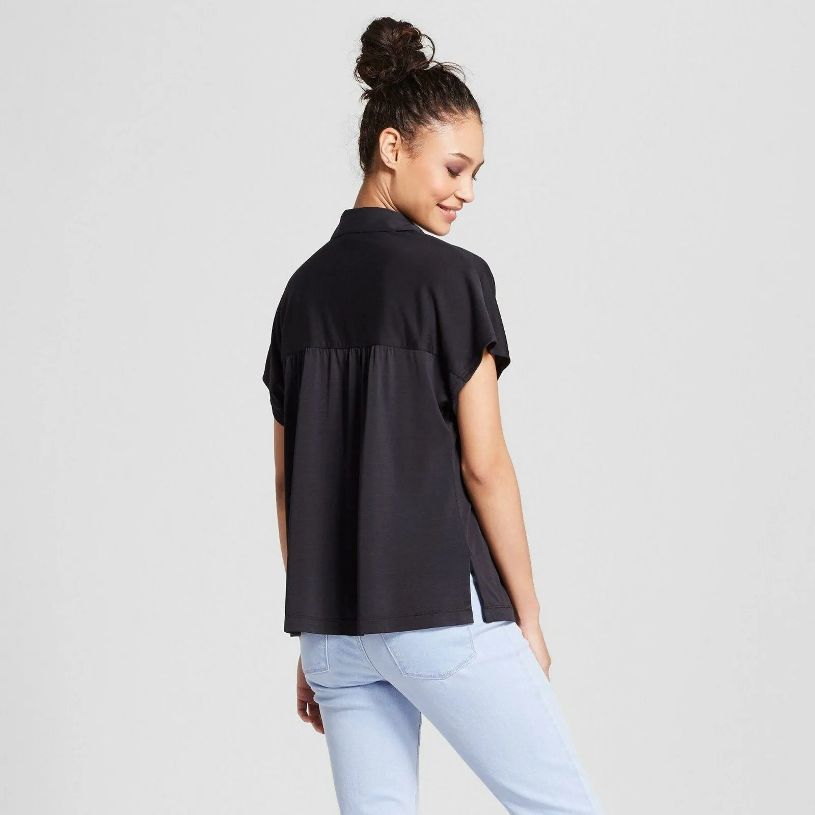 Mossimo Women's Modal Y-Neck Short Sleeve Relaxed Polo Shirt