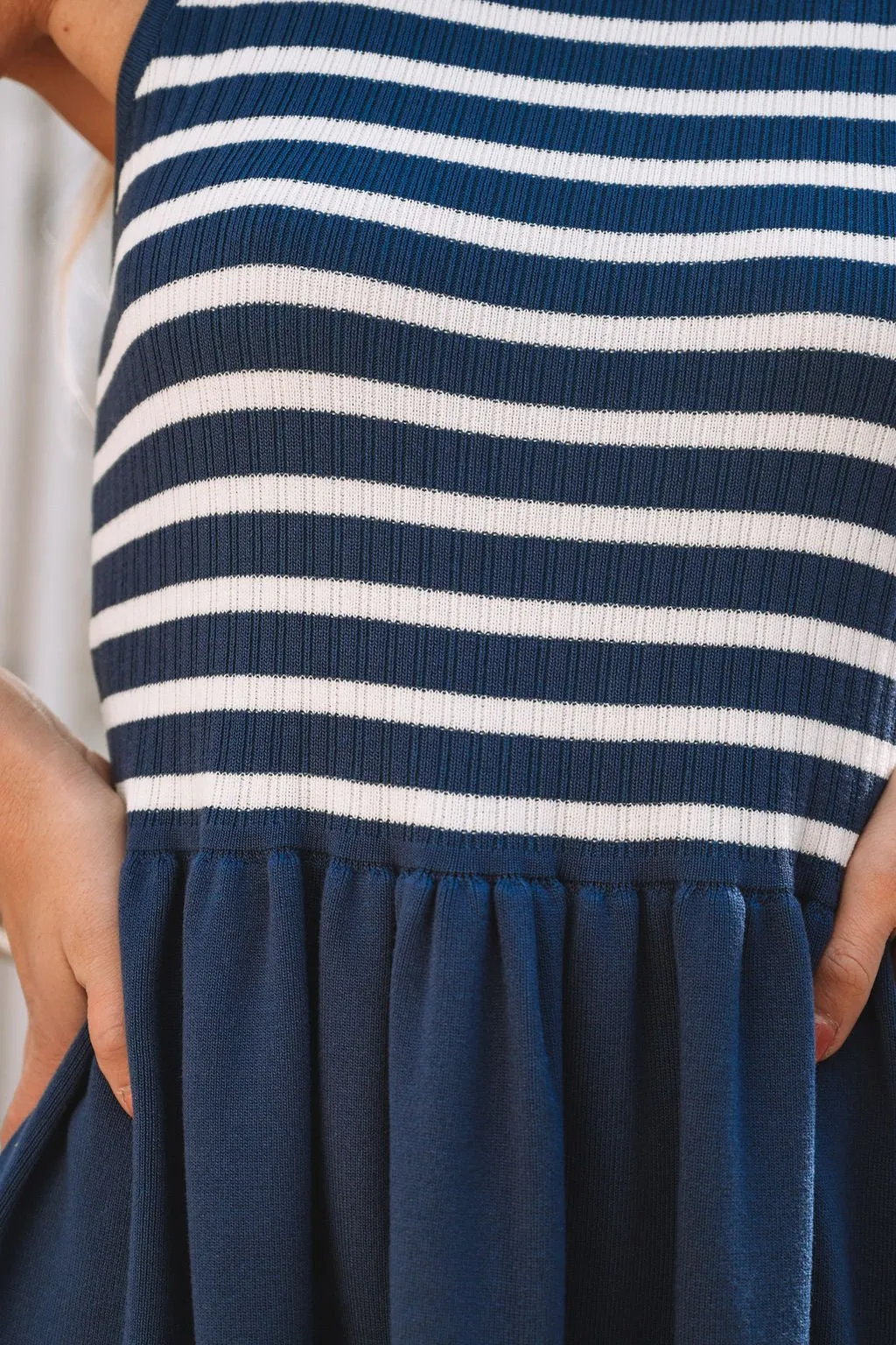Navy and White Striped Tank Mini Dress