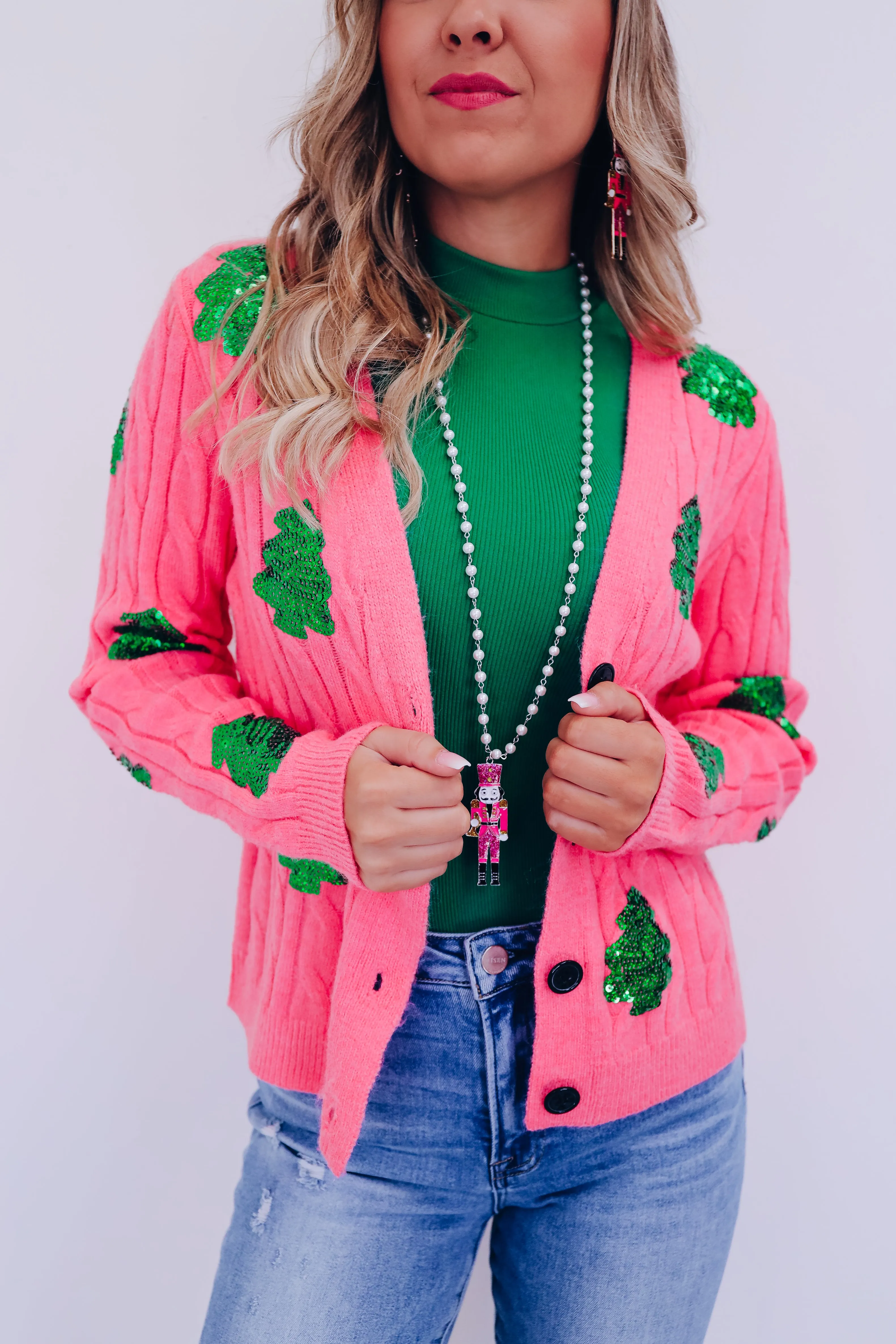 Noelle Sequin Cardigan - Pink