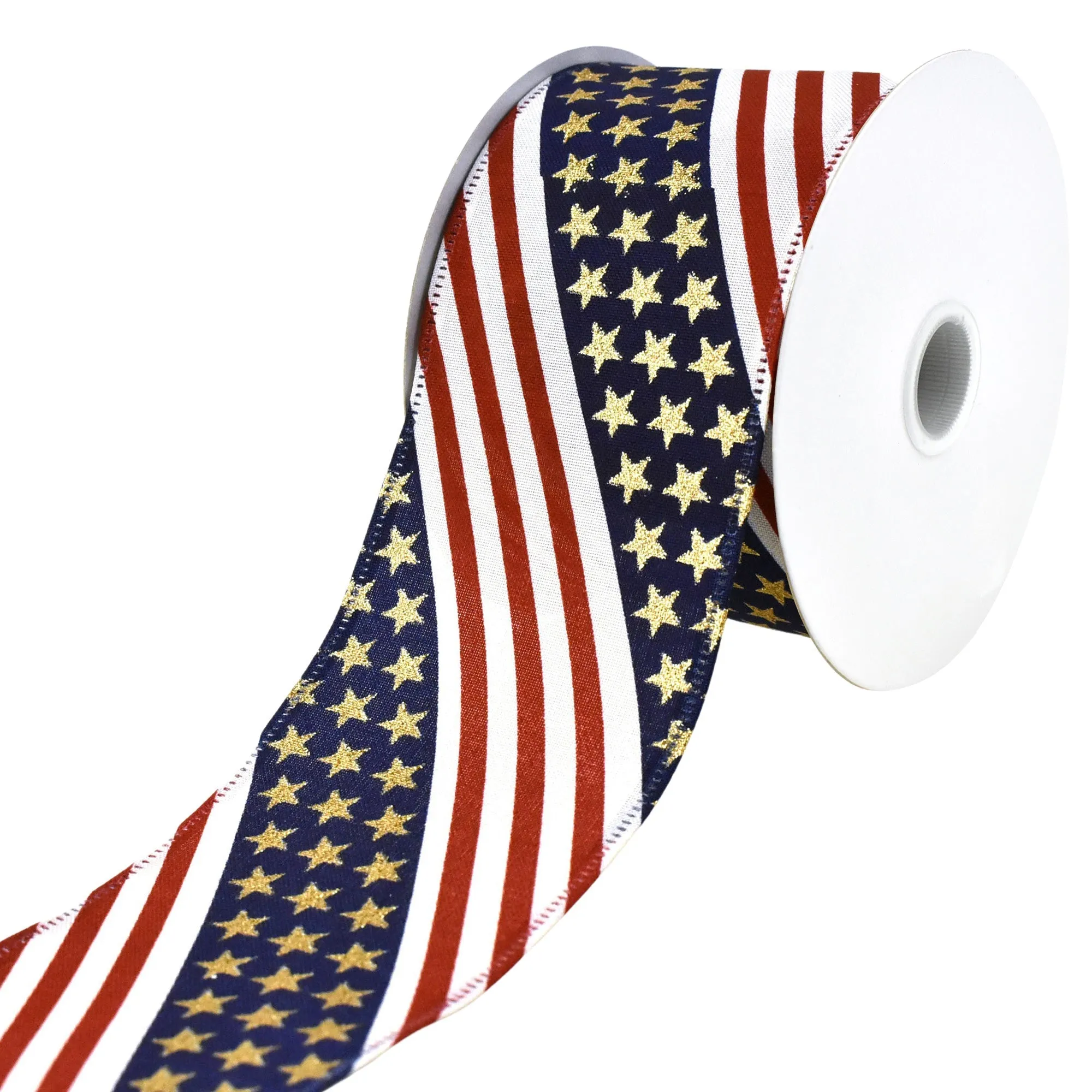 Patriotic Stars and Stripes Diagonal Flag Wired Ribbon, 10-Yard